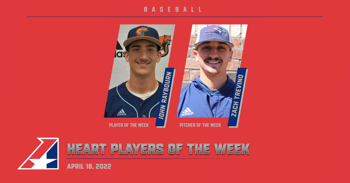 TheHeartConf's tweet photo. ⚾️, John Raybourn of @BakerAthletics earns Heart Player of the Week and Zach Trevino of @mnusports is this week's Heart Pitcher of the Week! 

https://t.co/eA5TRAPe47 https://t.co/QNVaWMzgNr