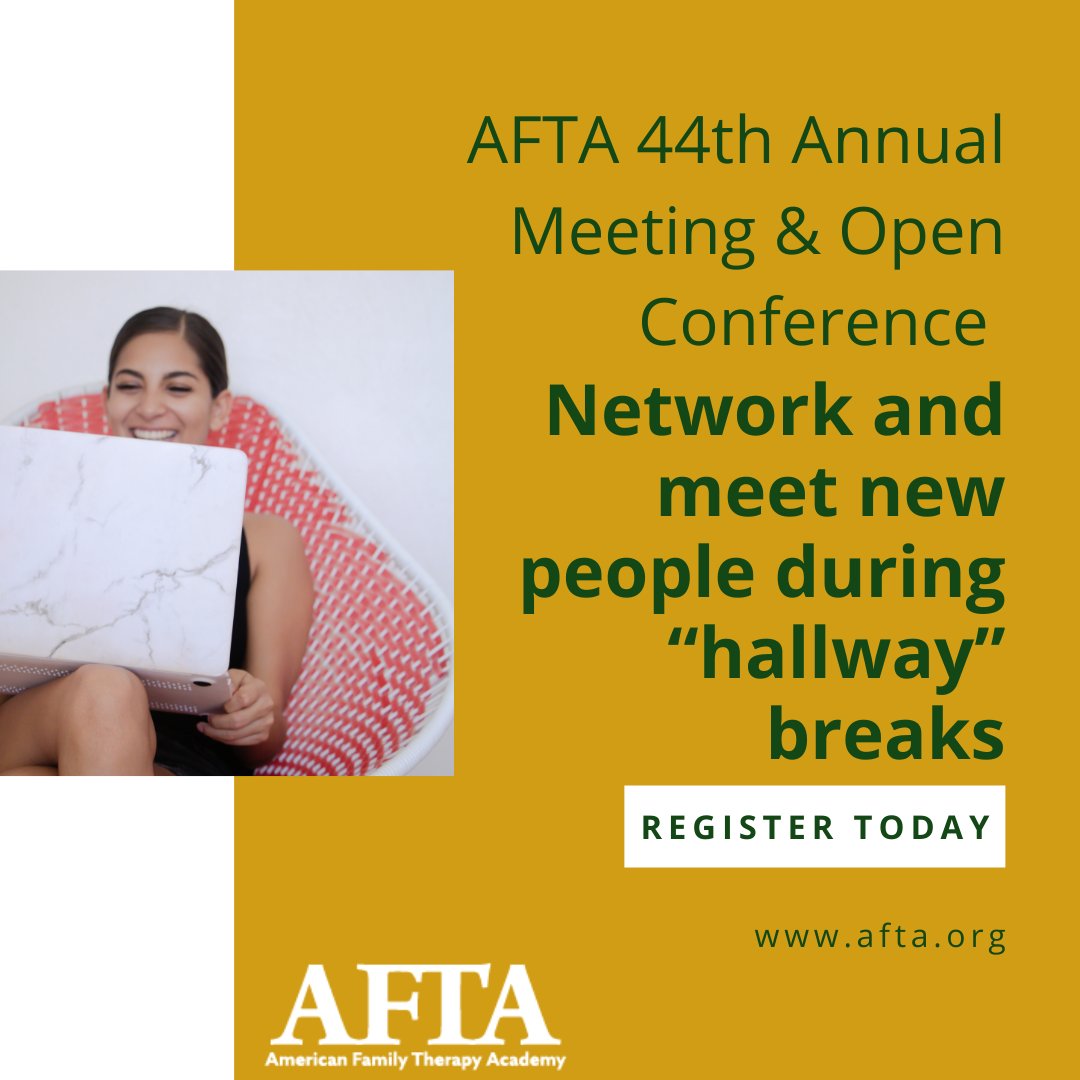 The 2022 Annual Meeting &amp; Open Conference is now fully virtual. Join us online to connect and engage with colleagues from all over! #afta #familytherapy #2022aftaconference #afta44thannualmeetingandopenconference #virtualconference