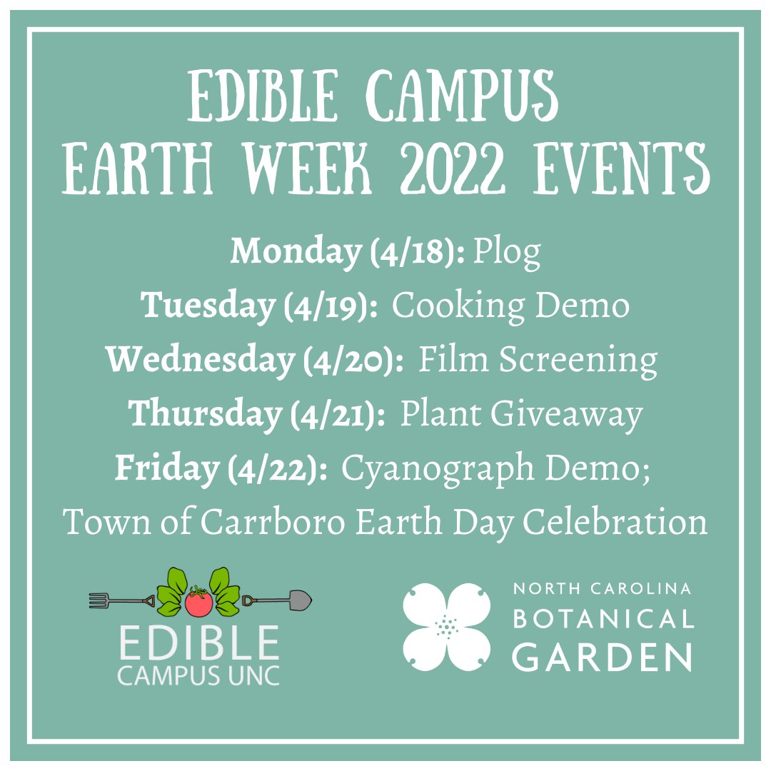 Earth Week events by <a href="/EdibleCampusUNC/">Edible Campus UNC</a>: check them out (especially <a href="/unccollege/">UNC College of Arts and Sciences</a> students)!

More details at instagram.com/ediblecampusun…