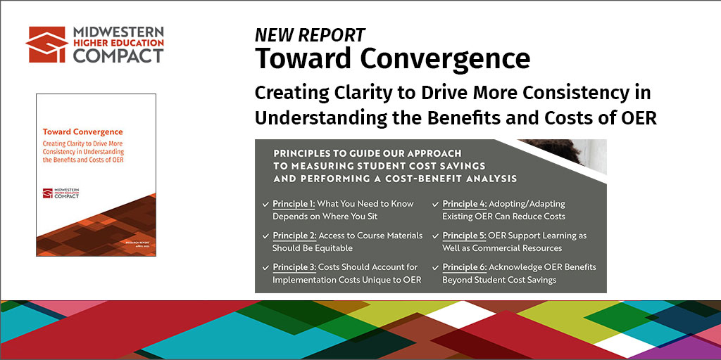 Our new report, "Toward Convergence" examines 6 principles to help define efforts to identify savings &amp; ROI from OER investments. The report offers two frameworks for making those calculations, which can be adapted to local interests &amp; needs. #MHECOER bit.ly/37R1xVB