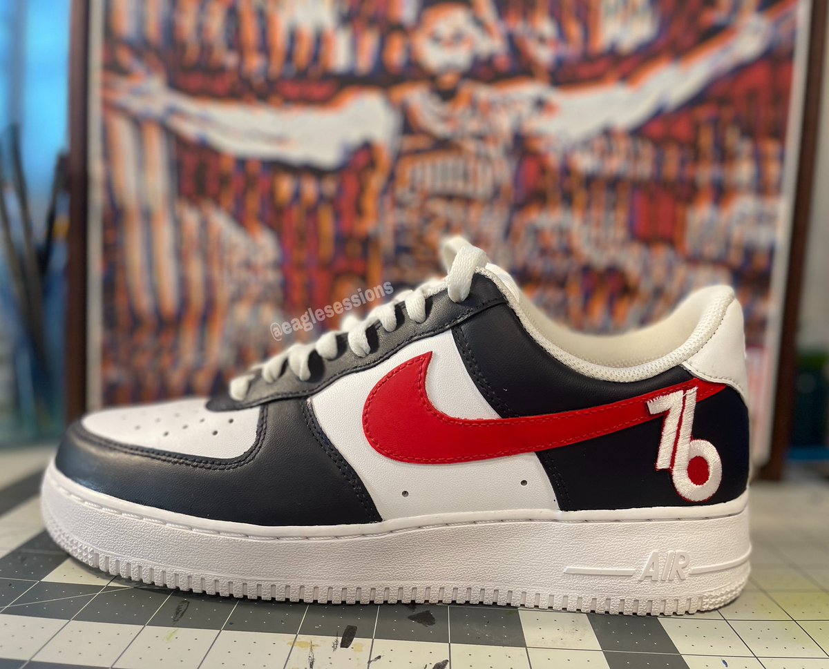 EagleSessions's tweet photo. Had to bless my cousin with some custom birthday “City Edition” Air Force 1s and get him ready for the #Sixers tonight! 🎨👟#HereTheyCome #AngelusPaint #AF1Customs #NikeCustoms https://t.co/jjADe21lY6