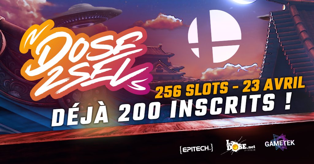 Gametek_Lyon's tweet photo. 😳Plus de 200 joueurs viennent mettre le feu à la #DOSE2SEL Invasion, une édition spéciale avec @TopAchat &amp; @Zack_Nani !

🔥Rejoignez nous le 23 avril pour un exceptionnel tournoi à 256 slots !

Il reste très peu de places, foncez !
➡️https://t.co/Cbj0HqKHR4⬅️#ssbu #eSports https://t.co/SAjSxxNbiJ