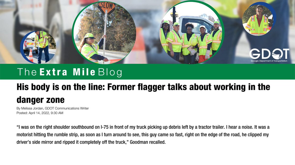 GADeptofTrans's tweet photo. Have you read the latest #ExtraMileBlog, some of our GDOT workers share some alarming stories about working in the "danger zone". Let this blog be your reminder to slow down and #drivealert when you see #workzones.
https://t.co/LpdjjzgQr1 https://t.co/babXMPRqXb