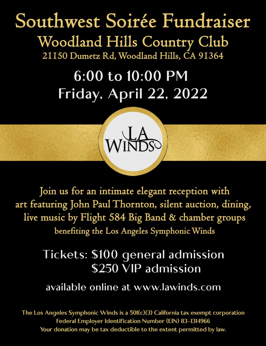 LA_Winds's tweet photo. LA Winds Southwest Soirée - additional seats added! - https://t.co/pltucsye3b https://t.co/A0npYcipWd