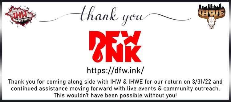 IHWEWrestling's tweet photo. Thank you! @FanboysMarket @TheAllianceBlog @JonRSosa #MassCoverage @dfwdesigner for the support! https://t.co/HzTcWqX2F0