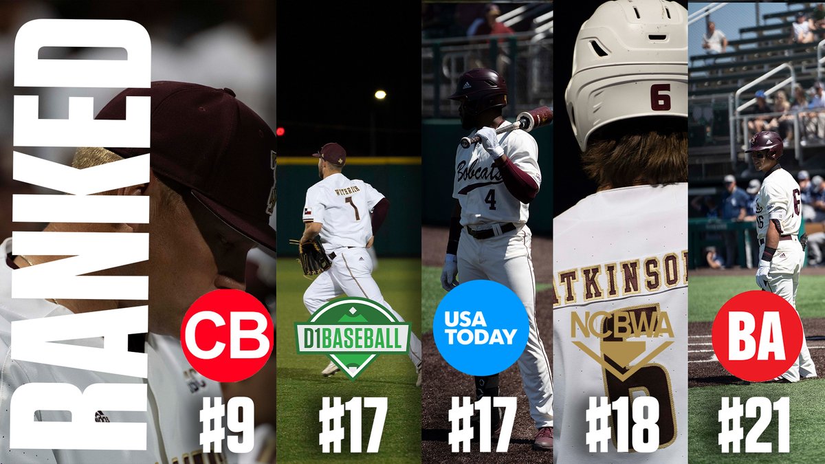 TxStateBaseball's tweet photo. 𝟲𝘁𝗵 𝘀𝘁𝗿𝗮𝗶𝗴𝗵𝘁 𝘄𝗲𝗲𝗸𝘀 𝗿𝗮𝗻𝗸𝗲𝗱!

#EatEmUp https://t.co/HBbIlFucEr