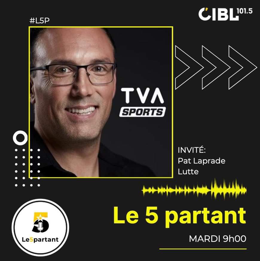 DU HAUT DE LA 3e CORDE… 💥

Demain au 5 partant, on parle de lutte – de catch – le summum du sport/divertissement! 

Nous recevrons l’historien de lutte québécoise et descripteur de la WWE à TVA Sports, <a href="/PatLaprade/">Pat Laprade</a>.

Dès 9h00 sur CIBL 101,5!