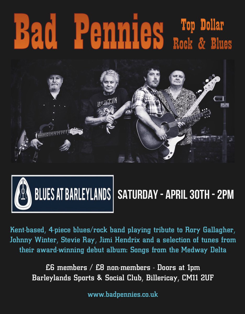 BadPennies's tweet photo. Turning up again at the very excellent @barleylandblues with Top Dollar Rock &amp; Blues for the good people of Billericay!
#bluesrock #livemusic #essexgigs #whatsonbillericay https://t.co/xREG8h8lyl