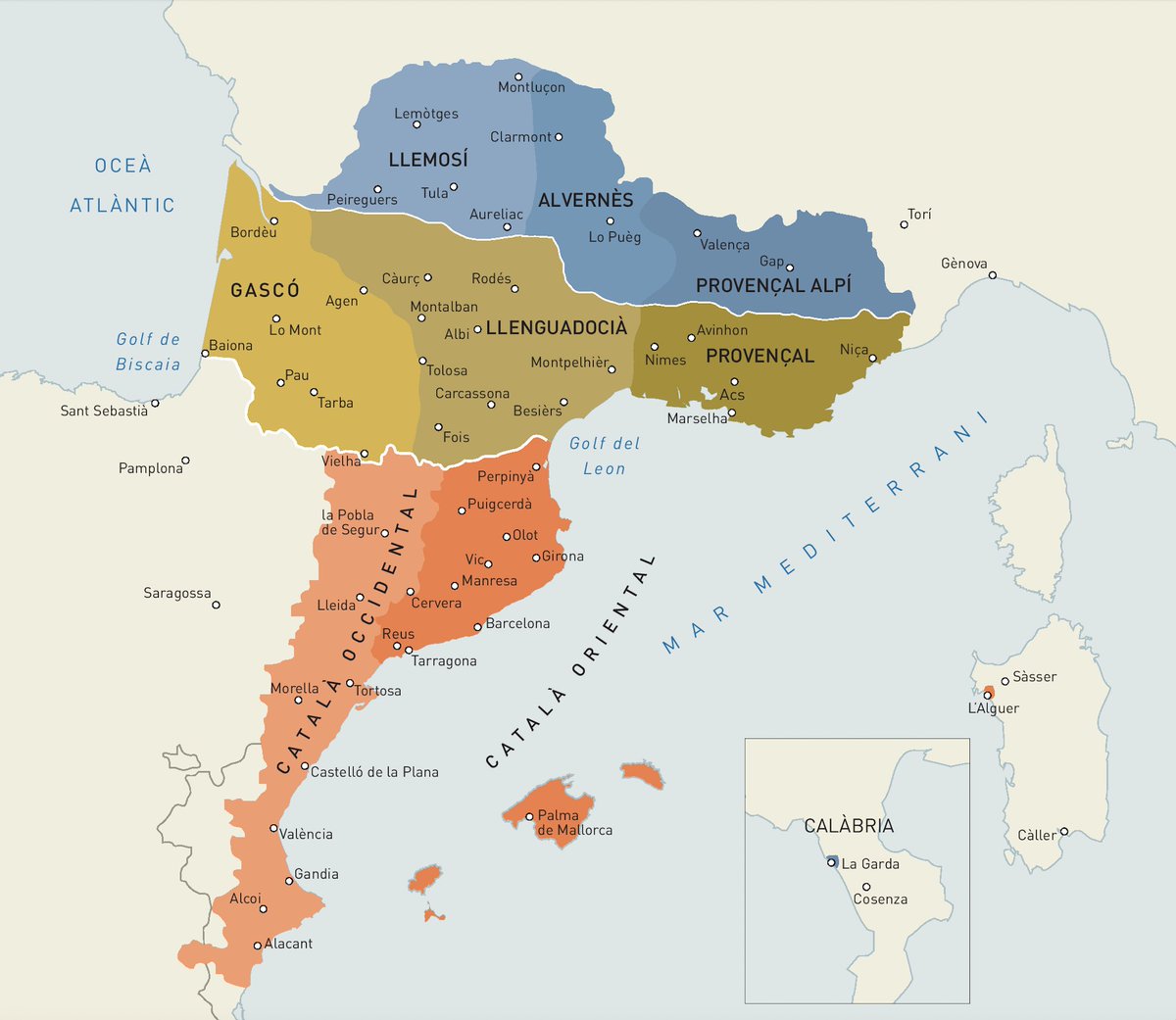 In fact it may be inaccurate to address those vernaculars as Frenches or Spanishes. The linguistic map didn't correspond with political one. For example, the area of closely related Catalan-Occitan dialects stretched from Spain to France across all political borders, old and new