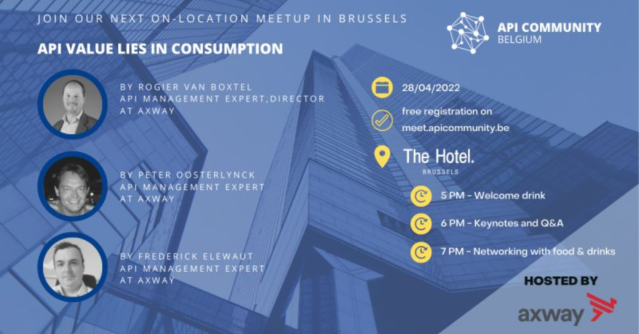 Issa__Marie's tweet photo. API Community Belgium - #Meetup in Brussels with Axway. Join us on April 28 - 17:00 CEST and discover how #API value lies in consumption. Enjoy this real in-person networking event with @ApiBelgium and our API Management experts. Register now for free. https://t.co/flB5tPIPBX https://t.co/PFy942phSK