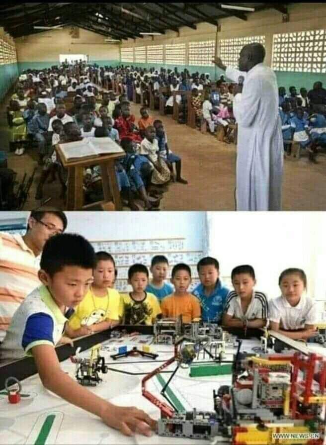 Continuons à envoyer nos enfants dans les  l'églises Chrétiennes  et dans les Mosqués pour étudier la Bible et le Coran pendant que  les autres préparent leurs enfants à révolutionner l'industrie, les Technologies de pointe et le commerce international
