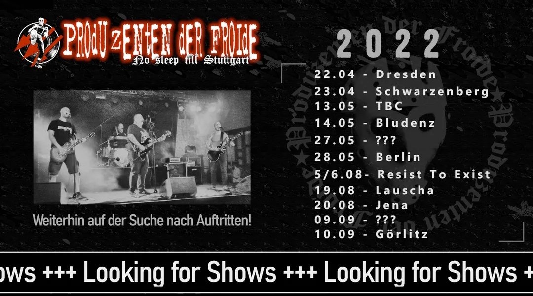 DerFroide's tweet photo. Neue Konzerte für 2022!
#produzentenderfroide #punkrock #punk #antifa #fcknzs #antifascistaction #festival #konzert #hardcore #oipunk https://t.co/ovYNubaazi