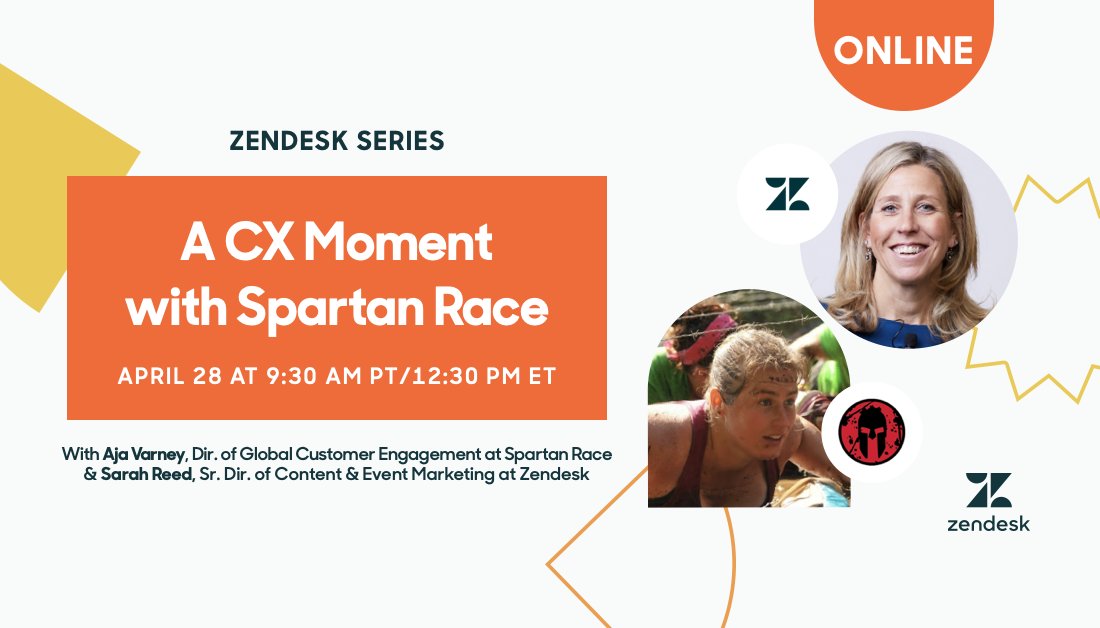 🏃‍♀️ How far can you push your limits?

🙋‍♀️ Who: <a href="/SpartanRace/">spartan</a>'s Aja Varney &amp; Zendesk's <a href="/stealeyreed/">Sarah Stealey Reed</a>
🎁 What: A live #CXMoment event on scaling support and improving workflows for support channels
💻 Where: zdsk.co/spartanraceCX