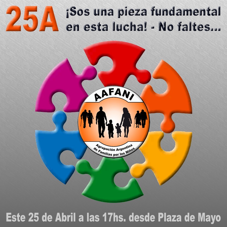 Tu presencia es MUY importante en esta lucha tan noble por defender la identidad y los derechos de los niños, niñas y adolescentes.
25 de Abril, Día Contra el Maltrato Infantil, marcharemos concentrándonos en Casa Rosada a las 17hs.
#25A #NoMasHijosRehenes
#NoMasNietosRehenes
