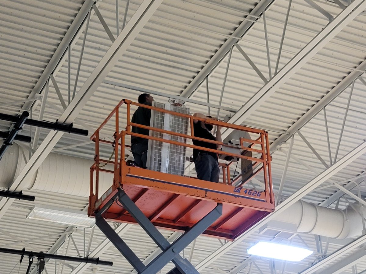 graigbansek's tweet photo. @ColumbiaMaint is hard at work this week installing new LED fixtures in the @CopopaElem and @RaiderMiddle school gym and cafeteria. These new upgrades will save money and provide the best lighting for our staff and students!  #onceaRaider #theRaiderWay https://t.co/uczkoEhp13