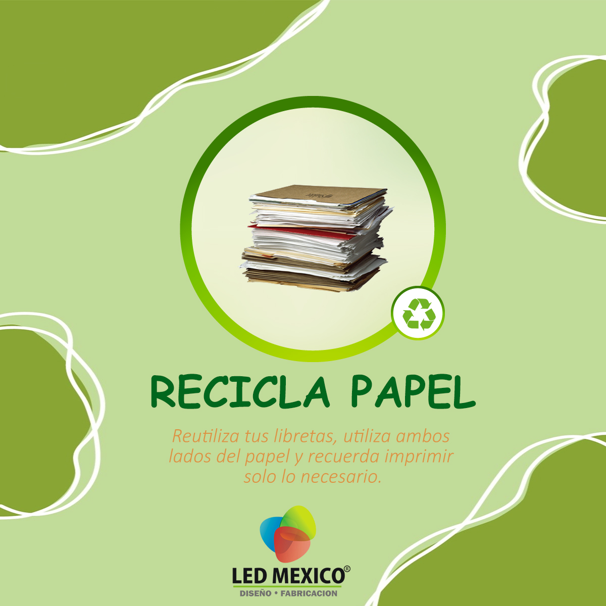 ledmexico1's tweet photo. ** A B R I L **

Mes de la tierra🌎

📃Reciclemos papel📃

Reutiliza todas las libretas que no se terminaron, utiliza ambos lados de las hojas y recuerda solo imprimir lo necesario.

#ledmexico #mesdelatierra #abril #ReciclemosPapel #Vida https://t.co/fqADYhlrwJ
