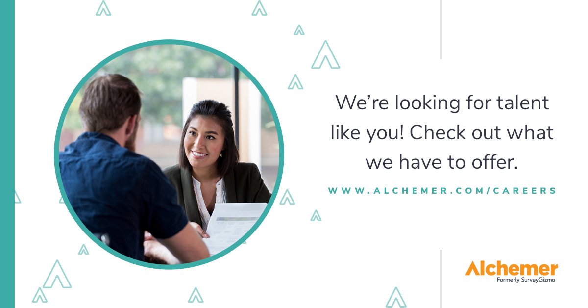 AlchemerHQ's tweet photo. Join a team you’ll love to work with! We’re hiring. See what makes us unique and our open positions. Learn more https://t.co/pQ07YE0r5M. #techjobs #careers #recruiting #TeamAlchemer #hiring #hiringindenver #salesjobs https://t.co/LwL6Gl8MqT