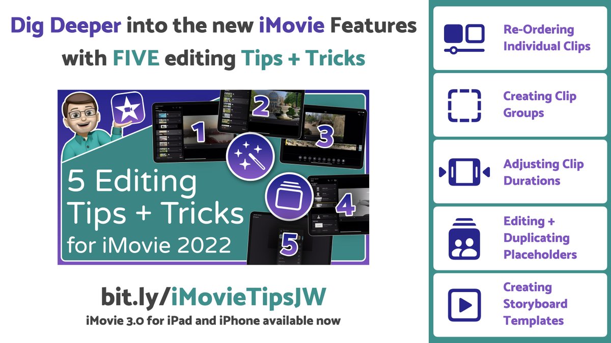 The more I explore the iMovie updates, the more I find to love.

As a result of this playing I've found some really handy tips that I wanted to share.

Feel free to jump if some of the tips are familiar to you - hopefully a couple will be new though! bit.ly/iMovieTipsJW