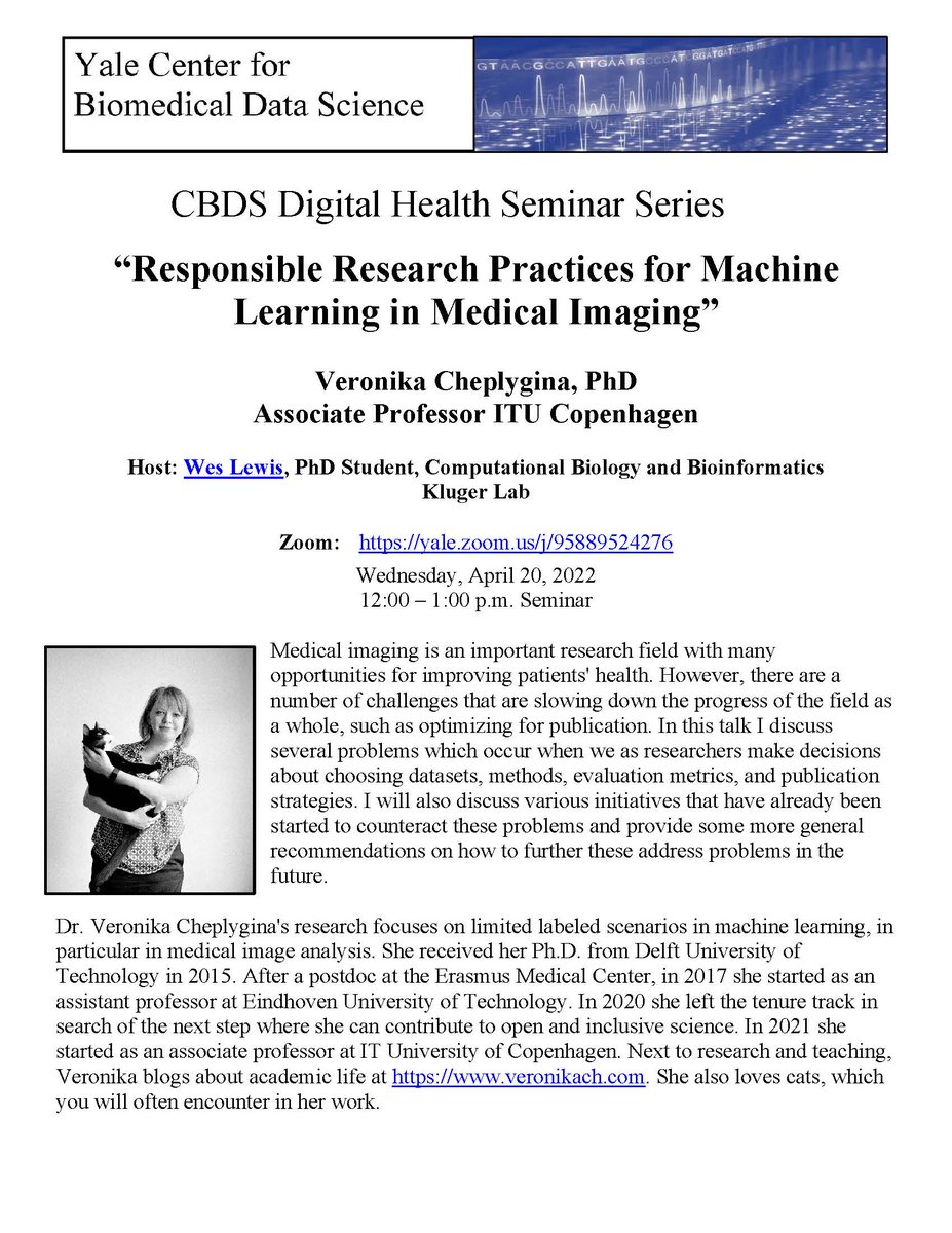 Join us Wednesday, April 20 at Noon - CBDS Digital Health Seminar Series: “Responsible Research Practices for Machine Learning in Medical Imaging” by Veronika Cheplygina, PhD, Associate Professor ITU Copenhagen