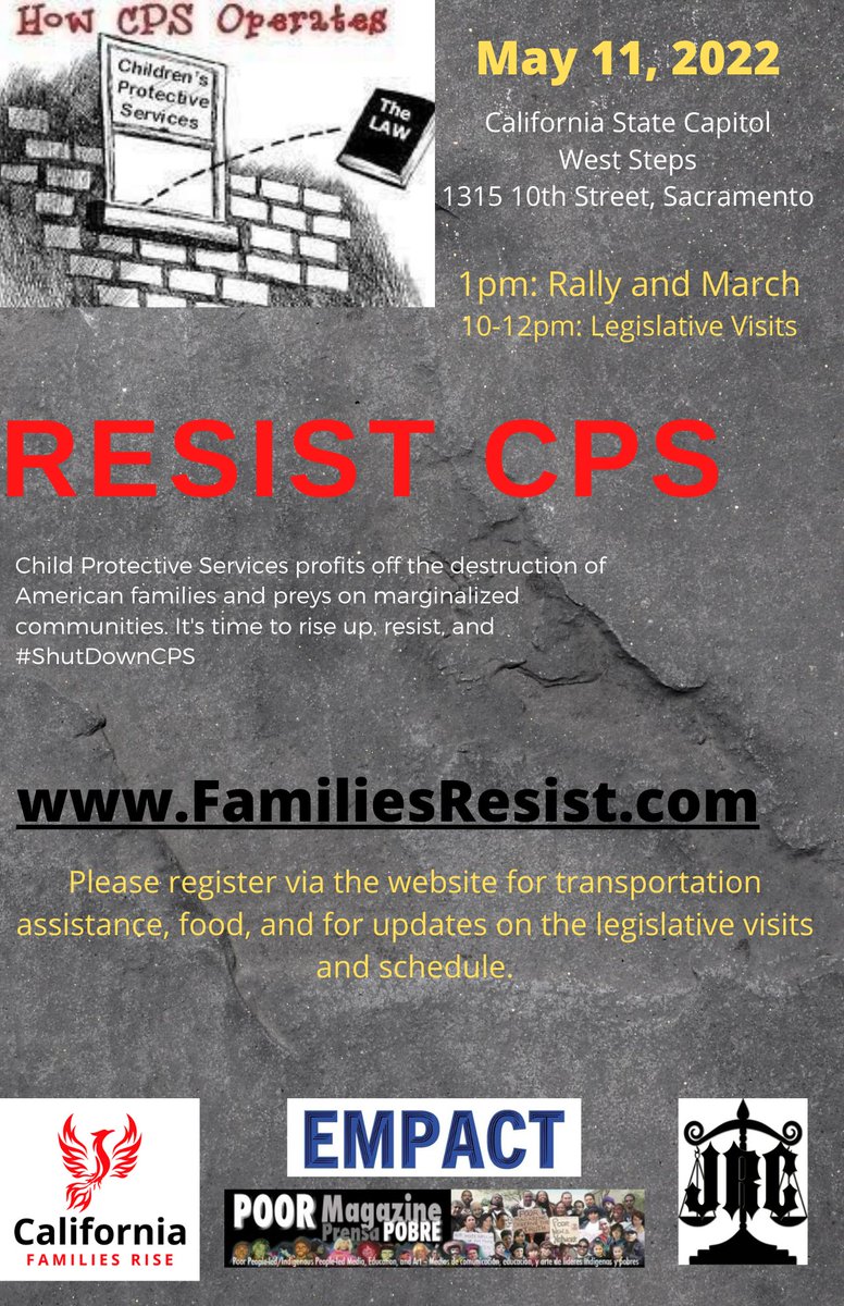 CAFamiliesRise's tweet photo. Please join us for this historic rally  and march.
We can assist with transportation for those who register.

For more information and to register, visit https://t.co/C6SwtZ0eIc #FamiliesResist #ShutdownCPS https://t.co/BbuOeRcyvv