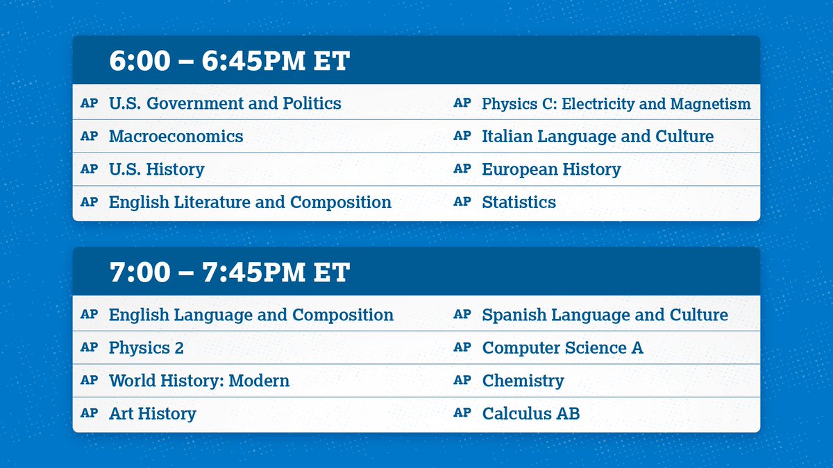 AP Daily: Live Review begins today! Prepare for your upcoming AP Exam with live review sessions led by expert AP teachers.

Set a reminder to watch the lessons for your course. 
➡️ Go to youtube.com/advancedplacem… 
➡️ Click on your AP course's playlist 
➡ Hit "Set Reminder"