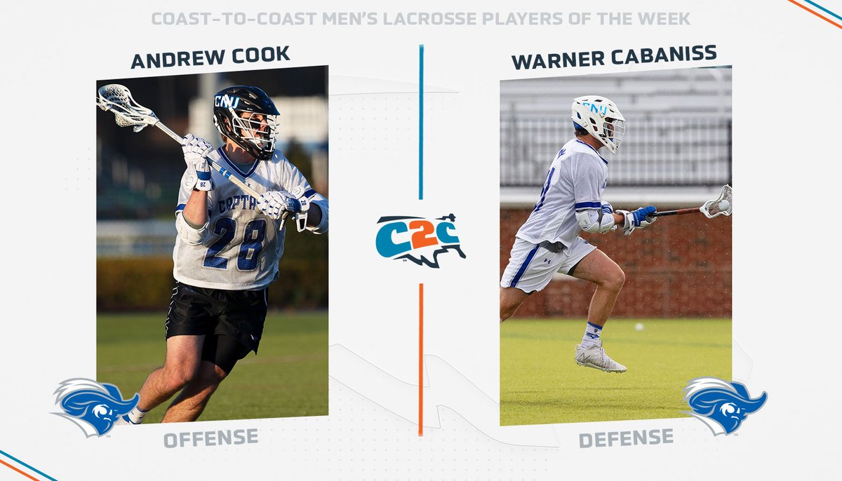 C2CAthConf's tweet photo. #C2CMLAX: Christopher Newport's Andrew Cook and Warner Cabaniss Obtain C2C Men's Lacrosse Weekly Recognition
๐ฅ https://t.co/raN6jIJTte
#C2CSports // #Dare2Prepare https://t.co/JWtD30Yvja