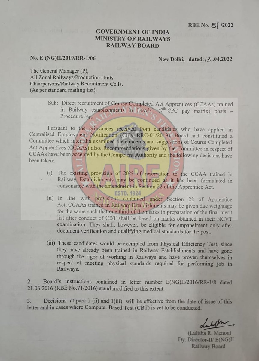 NRMUDelhiSocial's tweet photo. Letter issued from @RailMinIndia regarding CCAAs.
🚩 ऑल इंडिया रेलवेमेंस फेडरेशन जिंदाबाद 🚩
🚩 कॉमरेड शिव गोपाल मिश्रा जिंदाबाद 🚩
🚩 कॉमरेड एन कन्हैया जिंदाबाद 🚩
🚩 कॉमरेड एस. के त्यागी जिंदाबाद 🚩
#RailwayActApprentice
Much More To Come..
Be United
Be With AIRF/NRMU https://t.co/LWJ3Hl28jE
