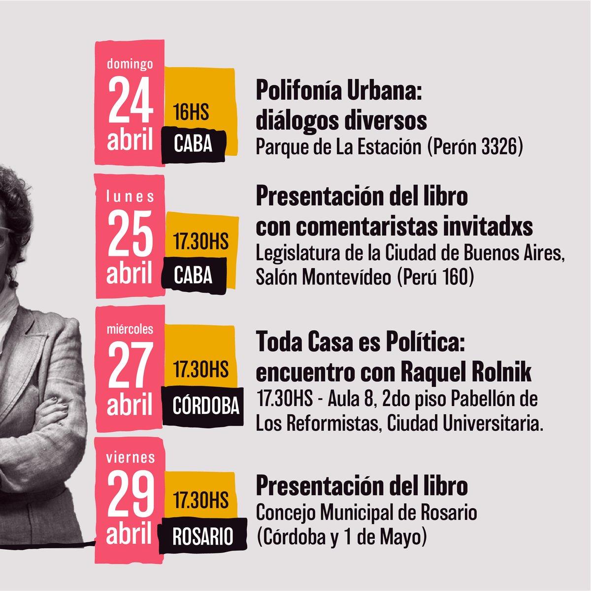 📣💥 Lxs invitamos a este ciclo de actividades con la arquitecta y urbanista Raquel Rolnik. En estos encuentros habrán mesas de diálogo y comentaristas de lujo que nos ayudarán a pensar la crisis habitacional desde una mirada anticapitalista, antipatriarcal y anticolonial.