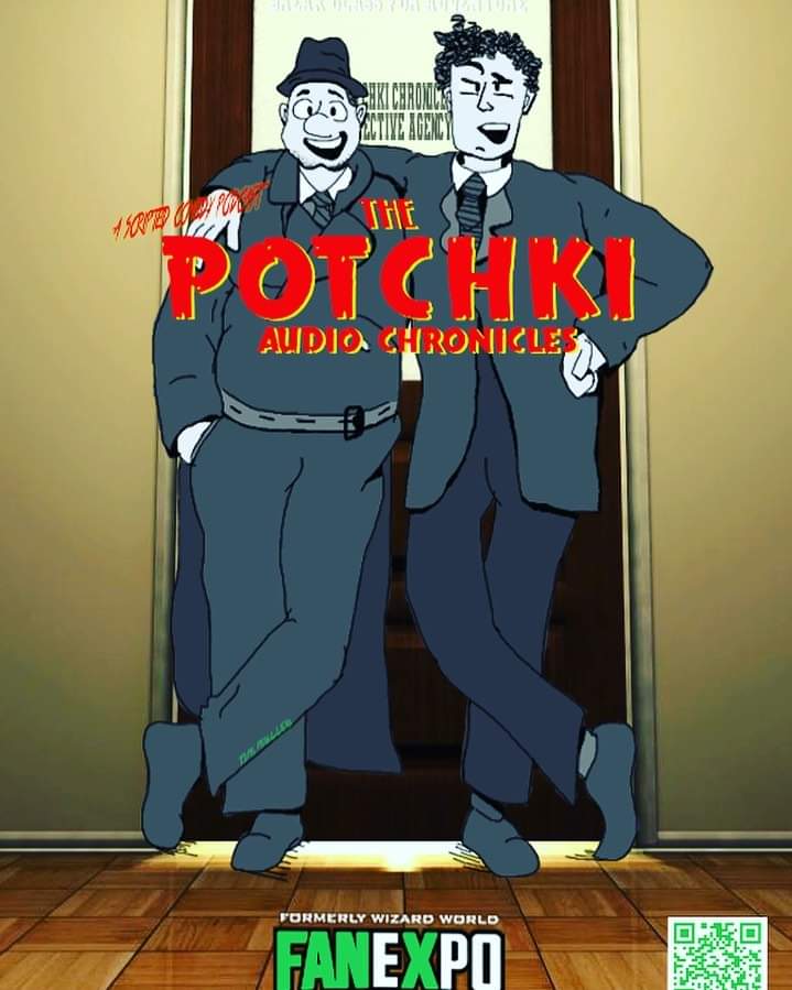 Potchkiaudio's tweet photo. Talented cast + talented artwork from @TipToesTim gets u 1 hell of a 1 sheet. 1st of many pieces of Potchki Art. Have u heard season 2 ep1? Out now & catch up on previous episodes #potchki & #nebbish #art #sketch #posterdesign #comedy #scriptedpodcast #artist @FANEXPOPhilly https://t.co/BFzYvwO6t8
