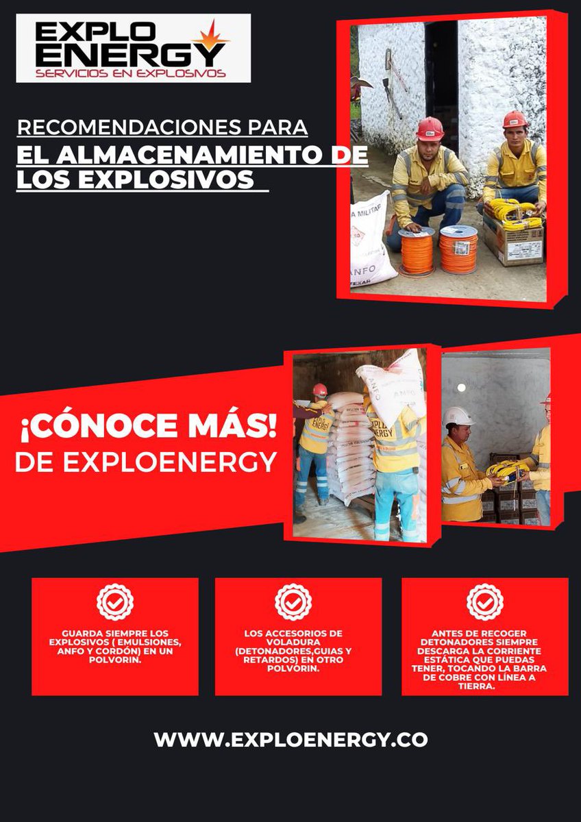 exploenergy's tweet image. ¿Ya conoces las Recomendaciones para el almacenamiento de los explosivos? 

Aquí en exploenergy te las explicamos! 
exploenergy.co 
Celular: 3215037097