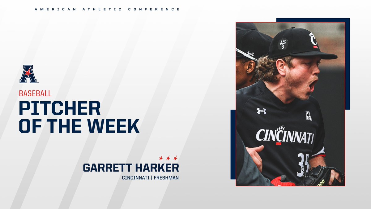 American_BSB's tweet photo. Locked down Wichita State for 6 scoreless innings out of the bullpen in a 14-inning marathon win - Garrett Harker of @GoBearcatsBASE is our Pitcher of the Week! https://t.co/2DutnMlA2f