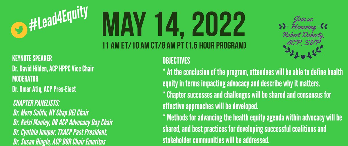 AcpIndiana's tweet photo. Influencing Change in Medicine: Leadership in Equity Town Hall Register: https://t.co/BHSW8Q8W6d
#Lead4Equity https://t.co/H5QVG7lApi