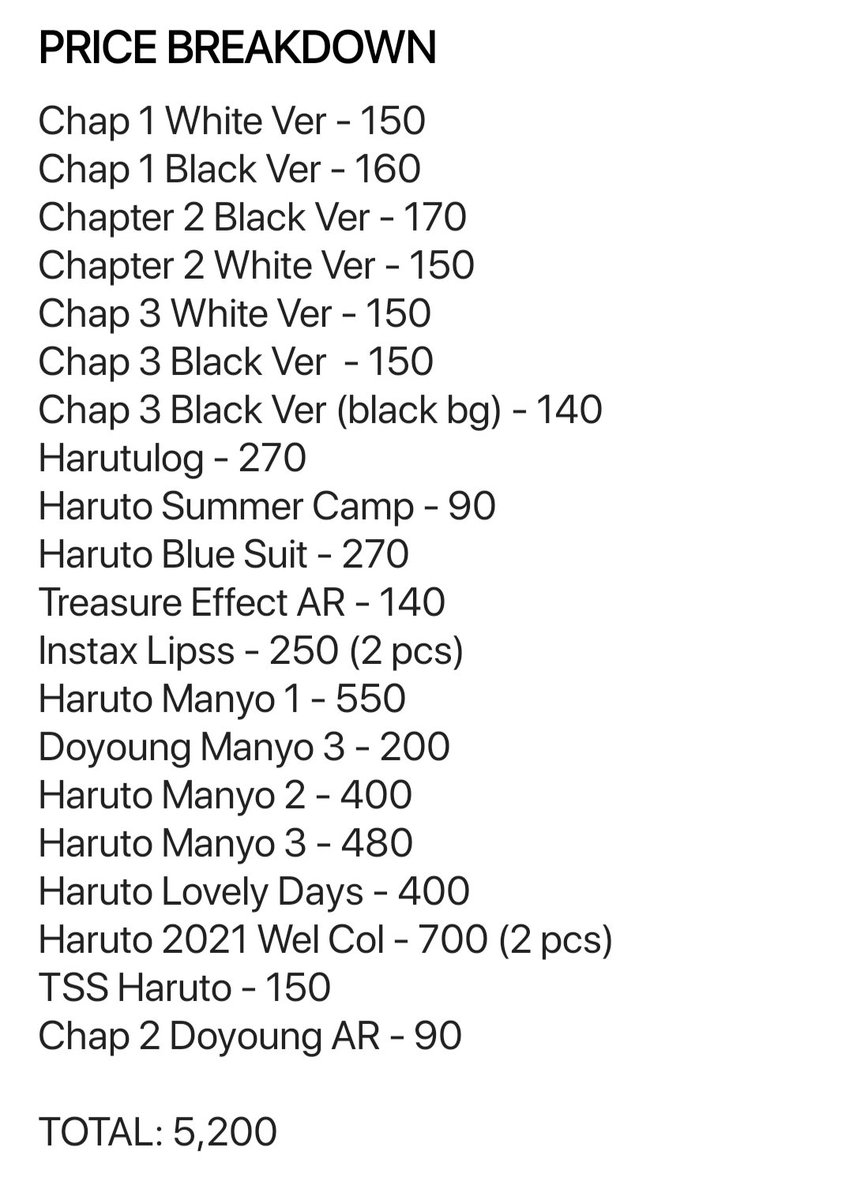 dobrutocrt's tweet photo. – will drop this tomorrow evening (9 pm) 
– strictly selling as a set (₱5,200) 
– can look for kahati and can ship to many addresses
– please note that prices stated are based from the same price (most are lowered) I got them.
– see picture below for the price breakdown https://t.co/LCFwJkDqJ3