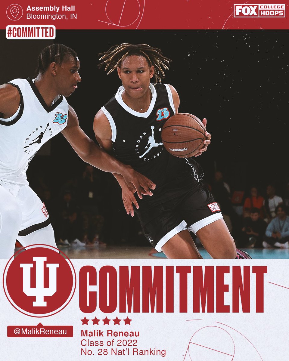 CBBonFOX's tweet photo. Class of 2022 5-star recruit @MalikReneau commits to @IndianaMBB, giving the Hoosiers their second 5-star of the class 🙌 https://t.co/CxFVm4EmJZ