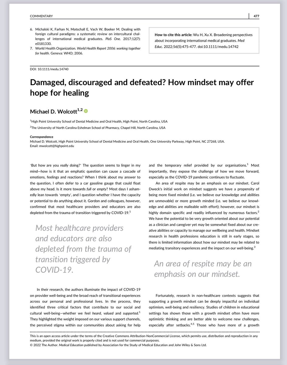 ATSMedEd's tweet photo. Damaged, discouraged and defeated? How mindset may offer hope for healing

#OpenAccess in @MedEd_Journal: “Article provides guidance emphasizing an environment in which growth mindsets can flourish”

https://t.co/KVFkqND4GH

#MindfulMonday https://t.co/OFsJ5Soc4I