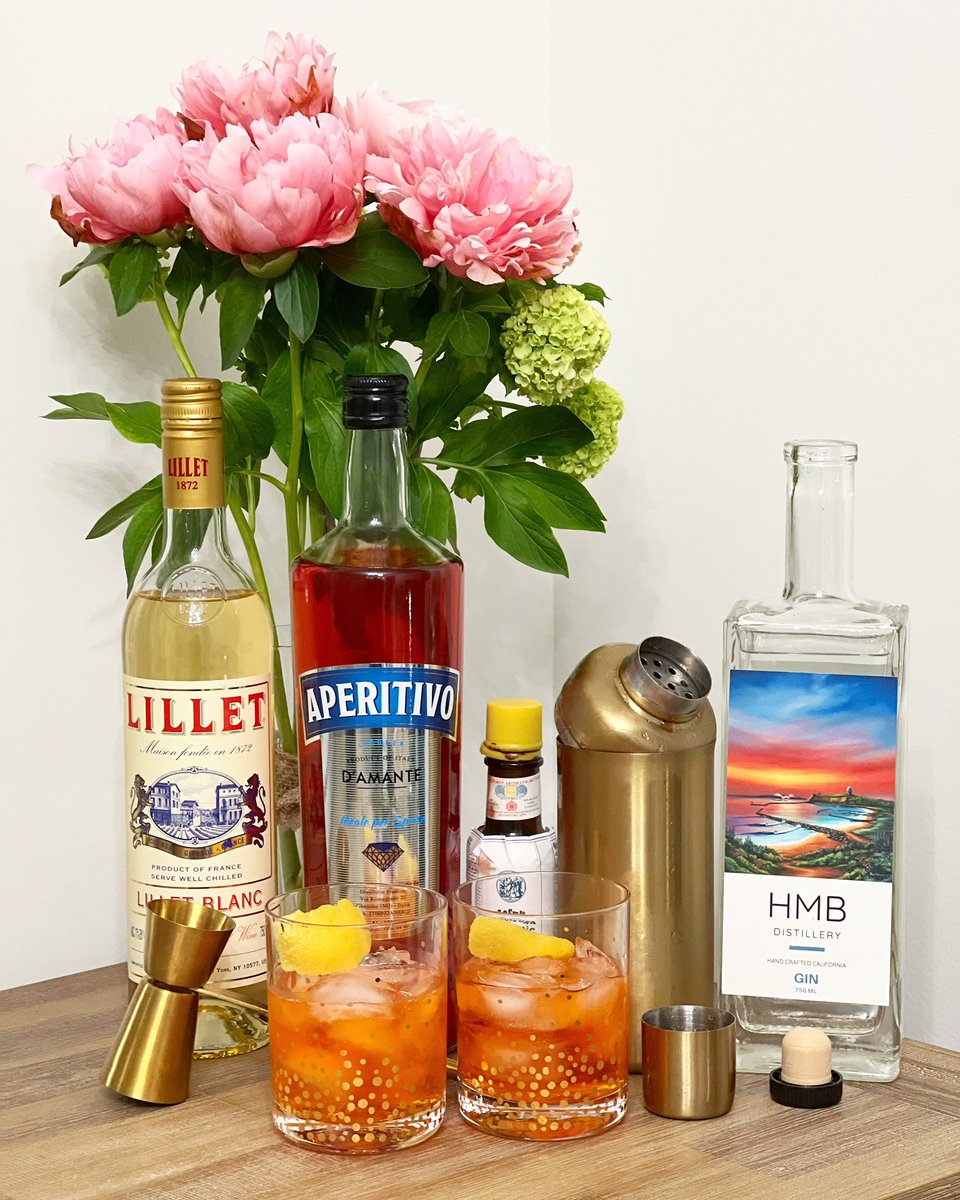 HMBDistillery's tweet photo. PEONY Cocktail - made with HMB Gin, Lillet Blanc, and Aperitivo, it tastes sweeter and more floral than the classic Negroni to provide a really refreshing twist on a classic #cocktails #gin #distillery #local #coastal #halfmoonbay #california #handcrafted #create #recipes https://t.co/Jdk8wcMEGk