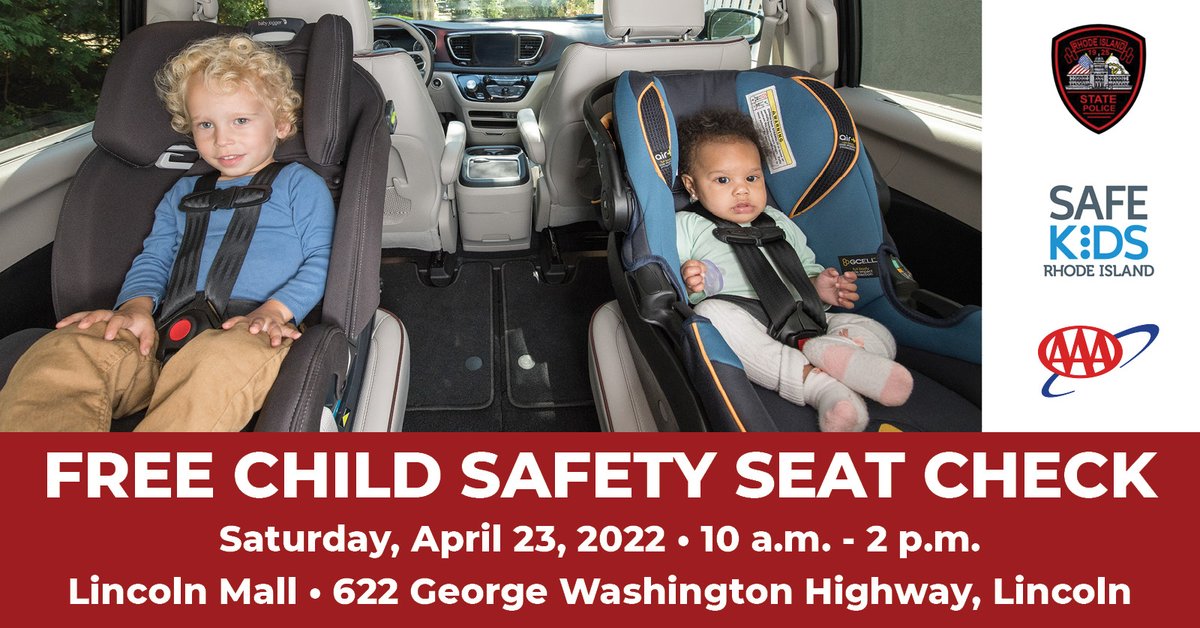 safekidsri's tweet photo. @RIStatePolice &amp; @aaanortheast are hosting a #FREE Car Seat Check Event this Sat 4/23 10a-2p! @4SafetyVan #CarSeatSafety #BeInjuryFree #StaySafeWith4Safety https://t.co/yQ4Yojrn7u