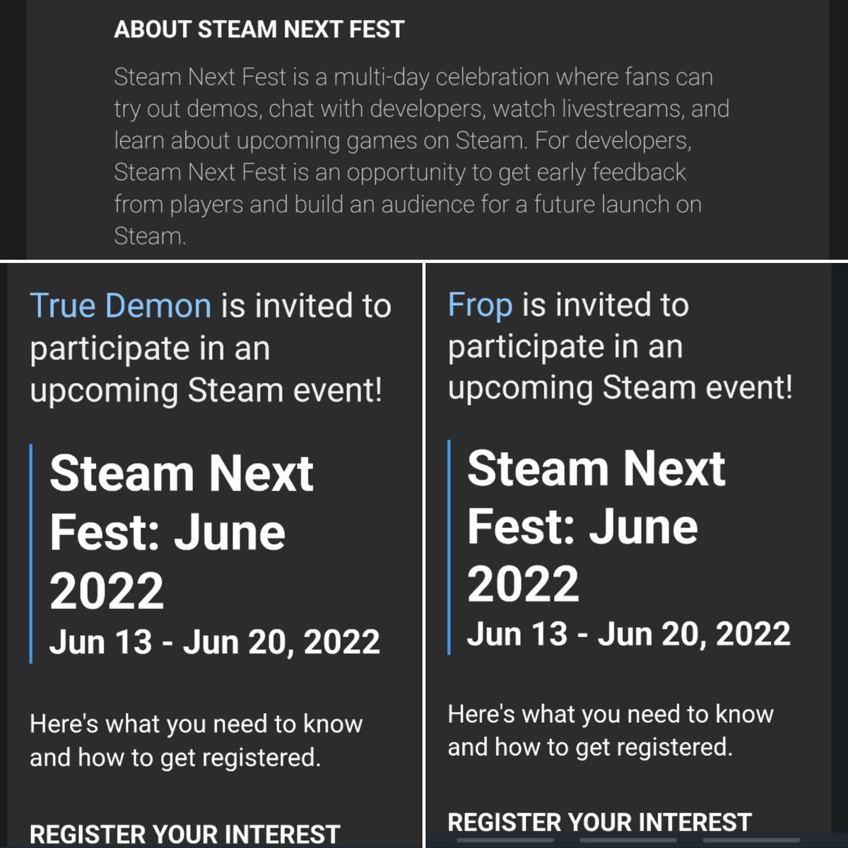 shizknot's tweet photo. Just got invited to show off both of my games. There's no way I'll have demos ready in June but I'm going to register and try. If I have to cancel, then I'll be in a better position for next year. No pressure.🤪 https://t.co/v84PWwo7QU