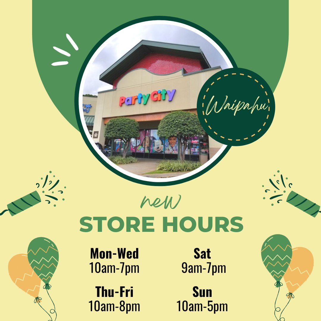 PartyHawaii's tweet photo. 📣 New hours for our Waipahu store! Drop by to check out our party supplies to celebrate your 2022 graduate 👩🏼‍🎓👨🏼‍🎓🎉🎈
.⠀⠀⠀
.⠀⠀⠀
.⠀⠀⠀
#partycityofhawaii #luckywelivehawaii #hawaiilife #hawaiimom #ohana #hawaiiparty #hawaiipartyplanner #hawaiiballoons #classof2022 https://t.co/M40U8pdL0m
