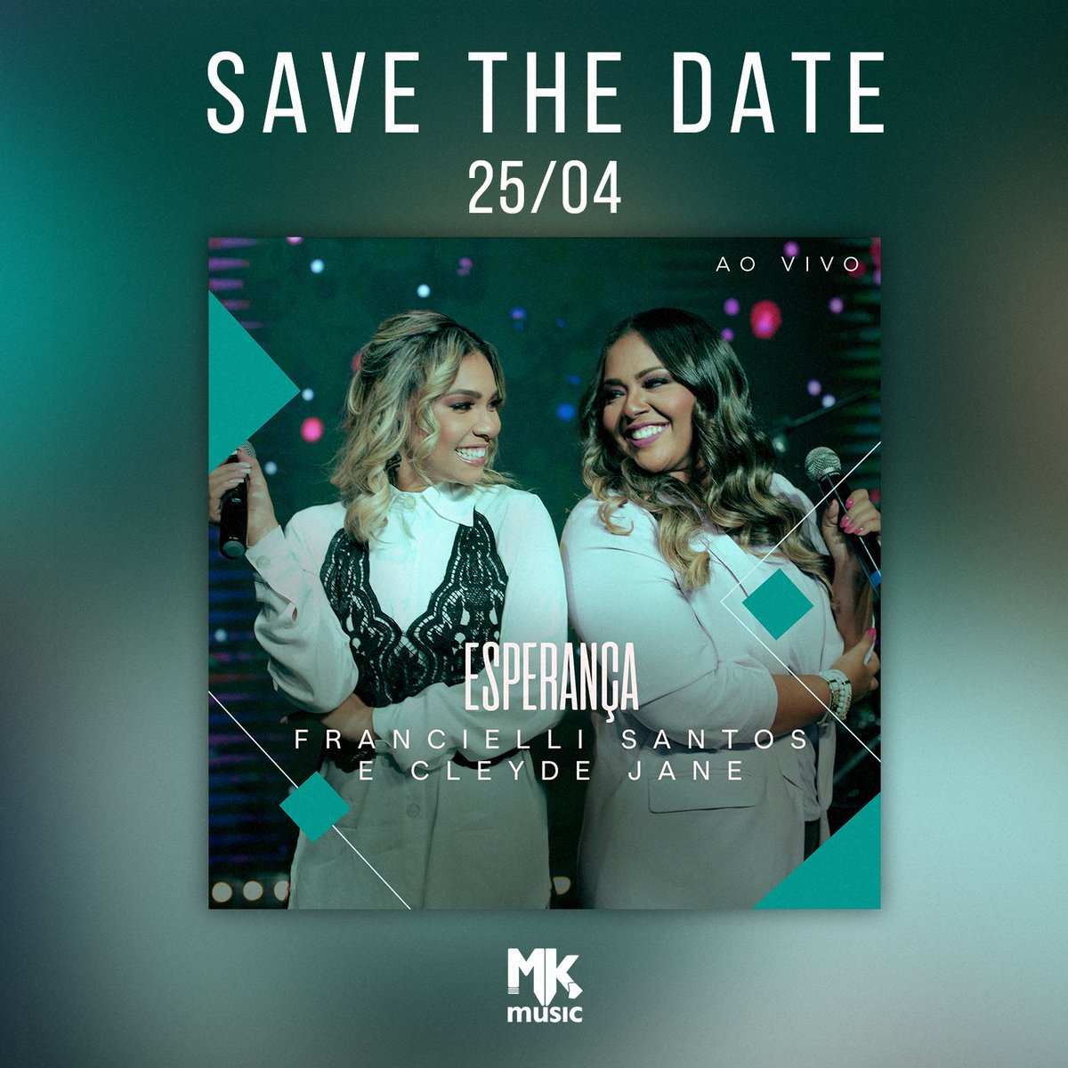 Anota aí! Na próxima semana (25), chega a todas as plataformas o single "Esperança", gravado Ao Vivo, da querida <a href="/Francielli_Snts/">Francielli Santos</a> com <a href="/CleydeJane/">Cleyde Jane</a>. Compartilha com todo mundo!⁣⁣⁣⁣⁣
⁣⁣
OUÇA/SIGA: mkmusic.mk/franciellisant…

#Gospel #FrancielliSantos #MKMusic