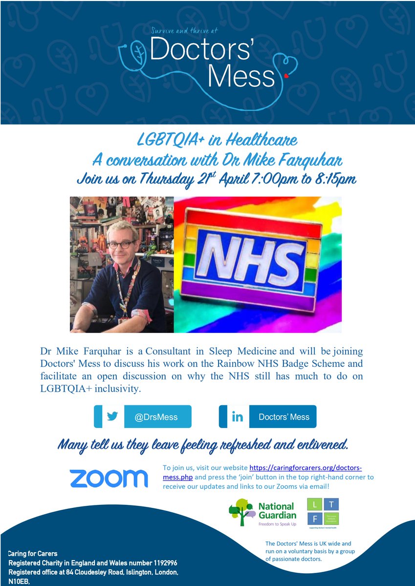 DrsMess's tweet photo. .@DrMikeFarquhar will be discussing his work on the @RainbowNHSBadge scheme and LGBTQIA+ inclusivity in the NHS this Thursday!

Join us from 19:00 - 20:15 by registering for the event link here: https://t.co/uCZWY0Y05F https://t.co/DdnjyXGdsc