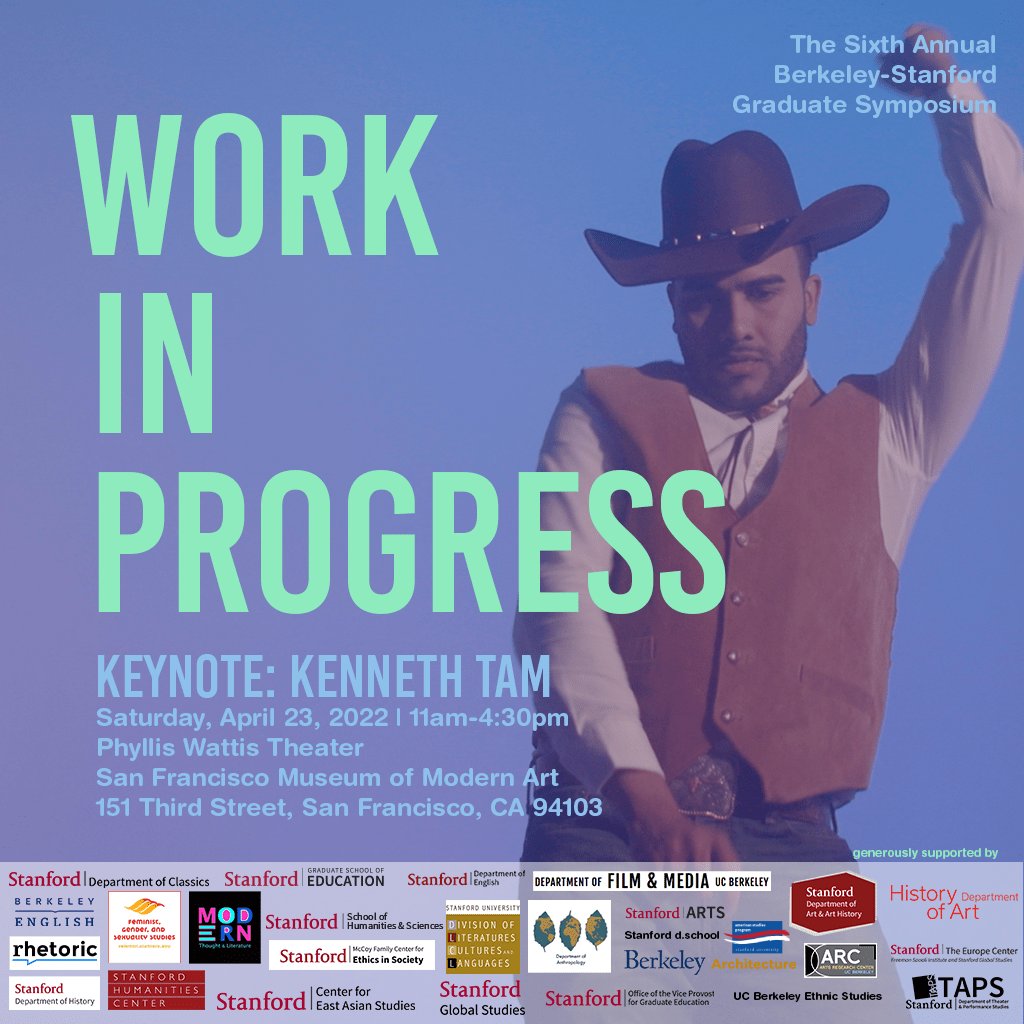 Work in Progress, the Sixth Annual Berkeley-Stanford Symposium
Saturday, April 23, 11am to 4:30pm
SFMOMA, Phyllis Wattis Theater, Floor 1
Keynote Speaker: artist Kenneth Tam
RSVP and details: sfmoma.org/event/the-sixt…