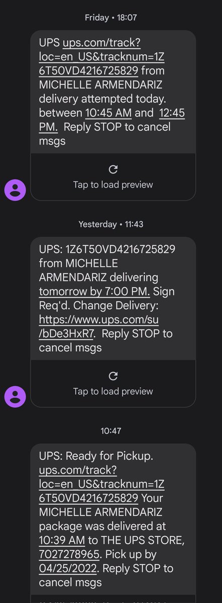 FTL900's tweet image. Hey @UPS, get it together!  I waited all day for this 10:45-12:45 delivery that showed up after 6 pm when I went to dinner. Then it's promised delivery again Monday by 7pm, then it's suddenly at a UPS store. 
This ain't rocket science.
