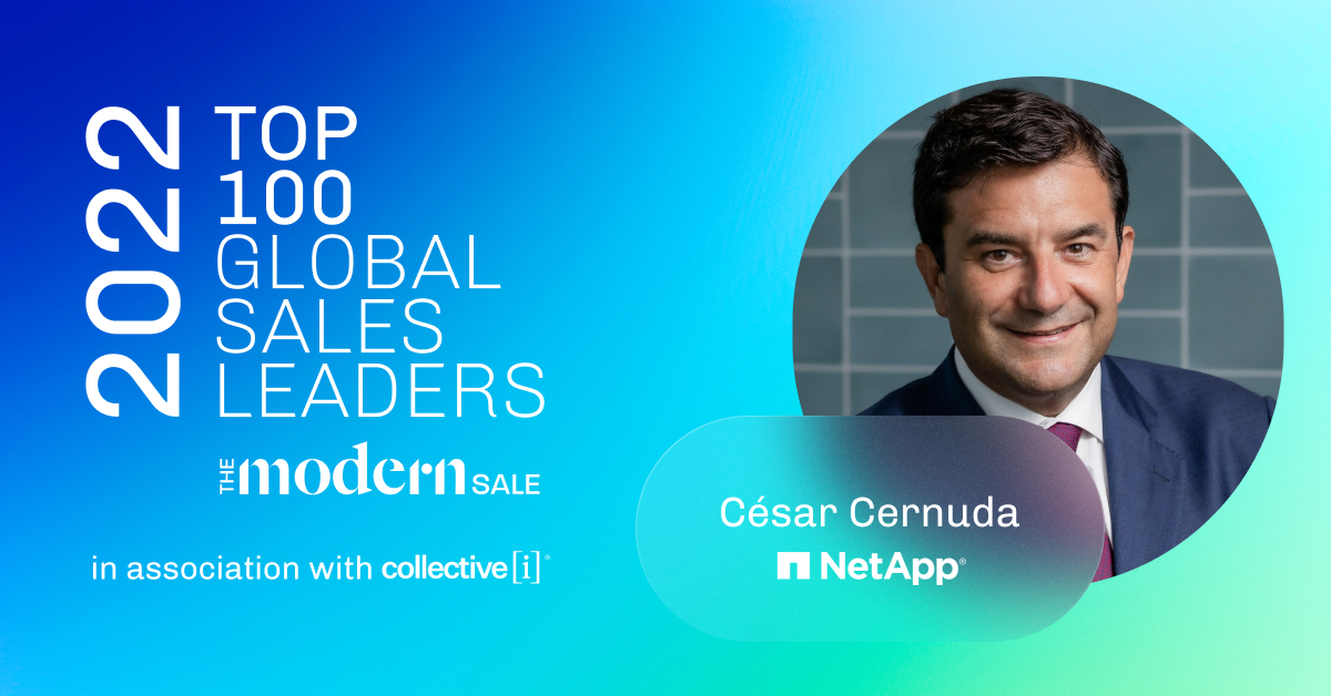 Proud to announce <a href="/cesarcernuda/">César Cernuda</a> has made <a href="/TheModernSale/">The Modern Sale</a>'s Top 100 Global Sales Leaders!

Our leadership continues to redefine the meaning of success &amp; embrace the concept of adaptation during these uncertain times.

Read more: ntap.com/3JYcFNL

#GSL100 <a href="/collectivei/">Collective[i]</a>
