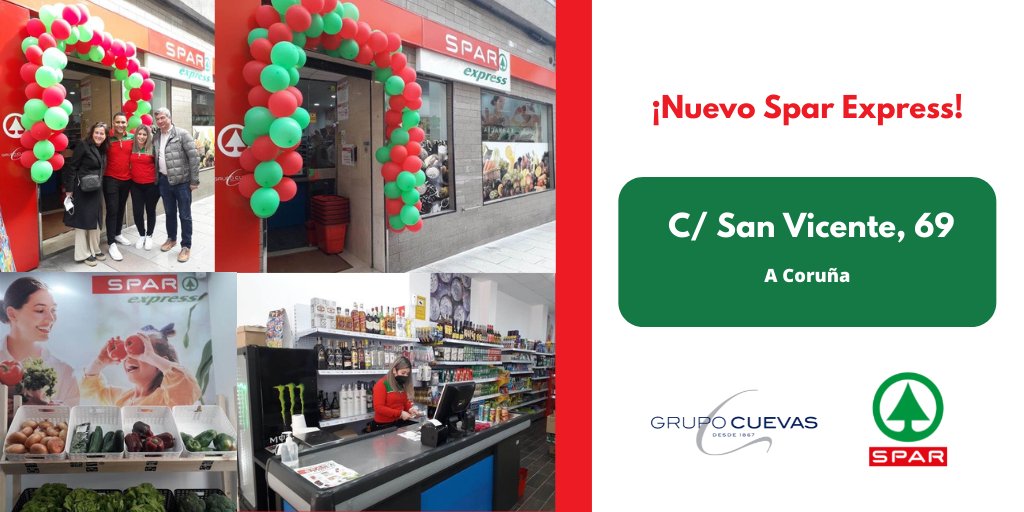 GrupoCuevas_'s tweet photo. ¡Bienvenido, #SparExpress Coruña! La nueva franquicia, de 150 m2, cuenta con panadería, frutería y una amplia gama de productos de primeras marcas y la excelente marca propia @SparEspanola.
¡Os esperamos de lunes a domingo, de 10:00 a 22:00h! #SaberElegir #ACoruña https://t.co/jKKV9ocfop