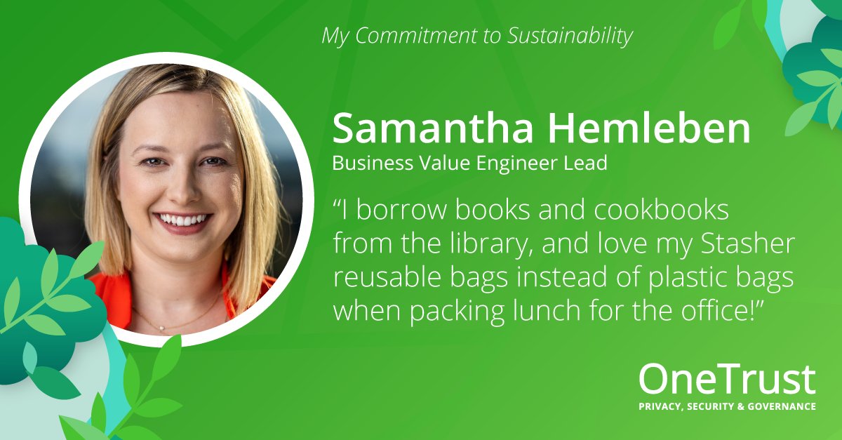 OneTrust's tweet photo. Happy #EarthWeek! This week we are spotlighting the commitments to sustainability that our global team have made. Here is what Samantha Hemleben name shared:
#EarthDay #OneTeamOneTrust #sustainability https://t.co/KIGj8AAn1O