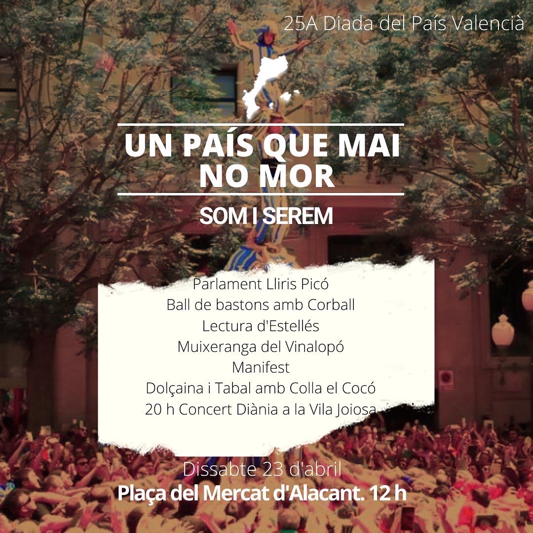 Arran_Alacanti's tweet photo. #25A Diada del País Valencià

Volem un PV dins d'uns PPCC lliures, socialistes i feministes, on la consciència col•lectiva vaja per davant i es treballe dia rere dia per una vida que pague la pena viure

Perquè som i serem✊🏾🔥

📍Dissabte 23 abril
12 h Mercat d’Alacant https://t.co/dGT3eUDWhs