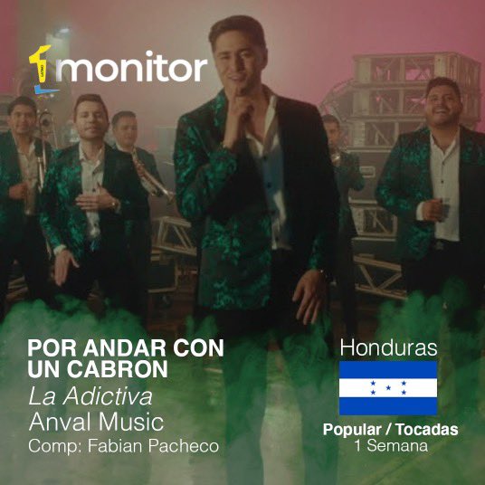 anvalmusic's tweet photo. Estamos muy orgullosos de la @adictivaoficial por este 1️⃣🔝🤩 de #popular y #tocadas de @monitorlatino_ de #honduras🇭🇳 🙌🏽🔥con #porandarconuncabrón 😈 ¡Muchas felicidades 🎉! https://t.co/rmaBw4HjLu