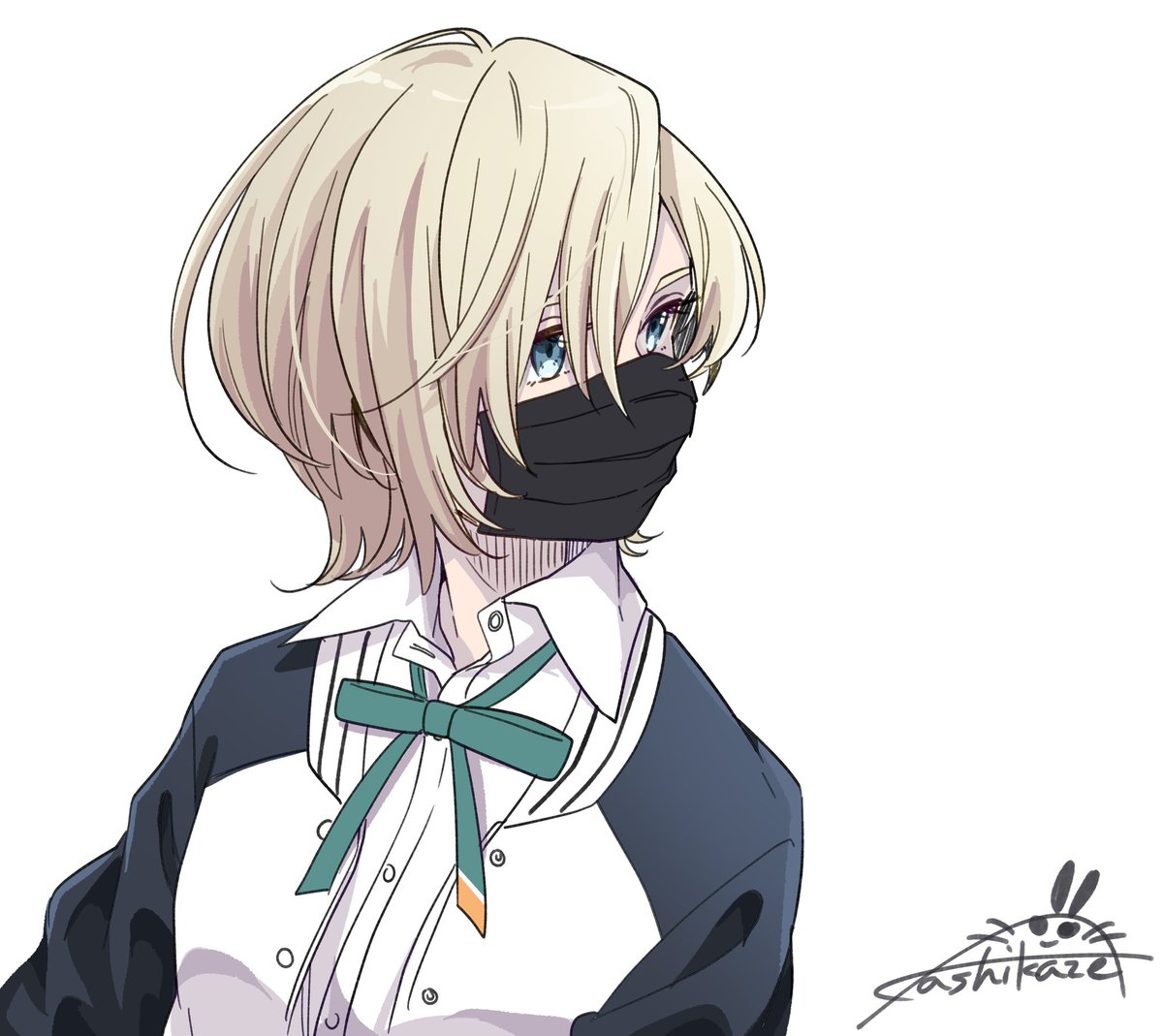 1girl solo mask mouth mask nijigasaki academy school uniform blonde hair blue eyes  illustration images