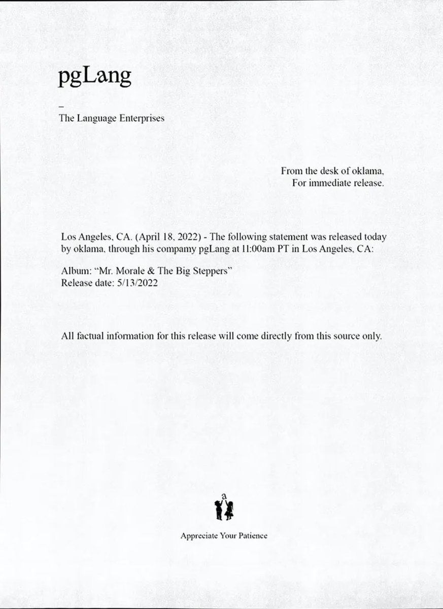 Kendrick Lamar has announced that his new album ‘Mr. Morale &amp; the Big Steppers’ is dropping on May 13th 👀
